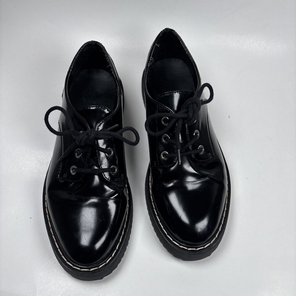 Madden Girl Black Patent Platform Oxford Shoes Women’s sz 8 lace up Chunky Goth